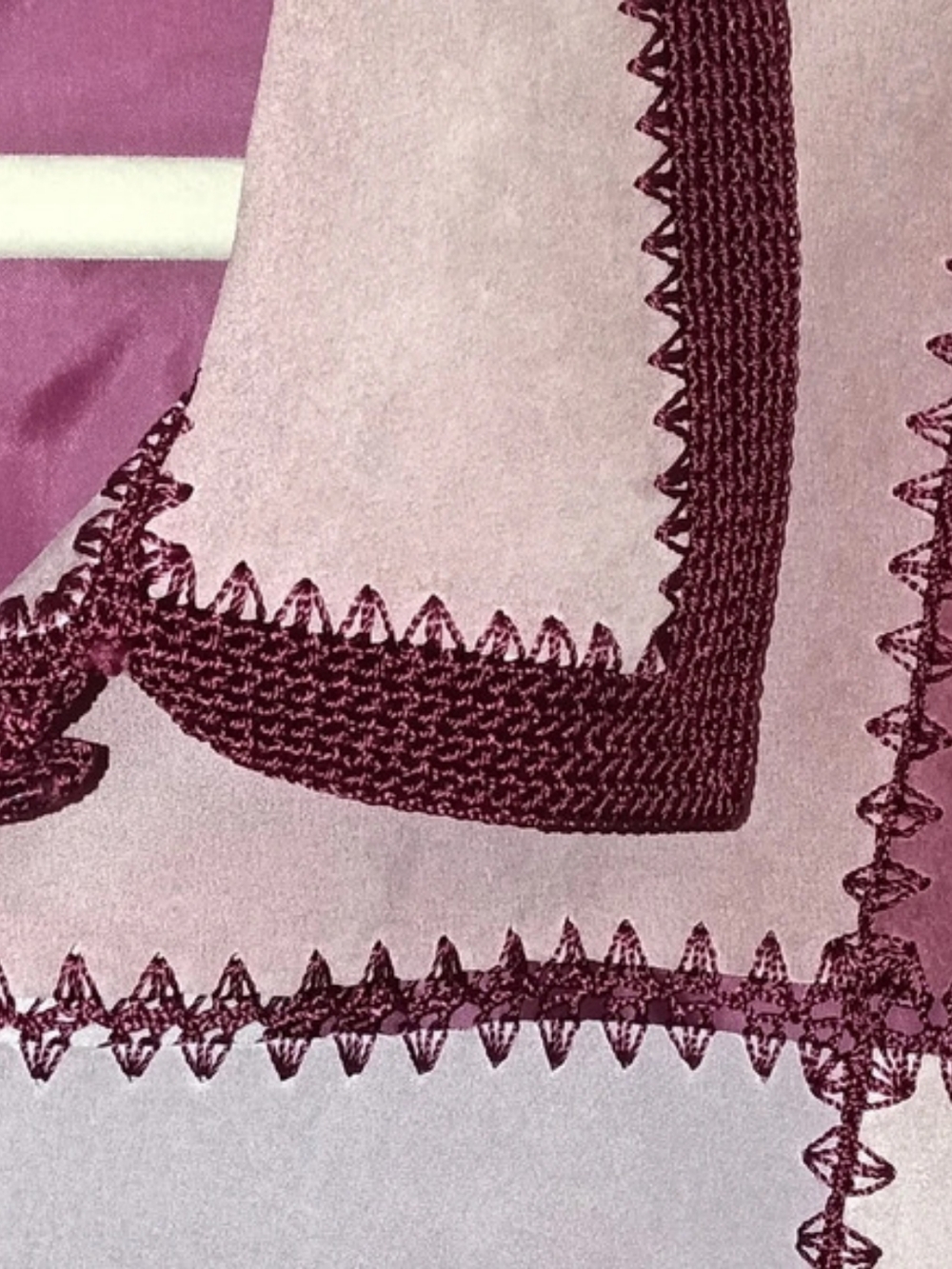 Denim & Co. Vintage Color Block Suede Leather Crochet Pink Burgundy Jacket Large - Picture 5 of 10
